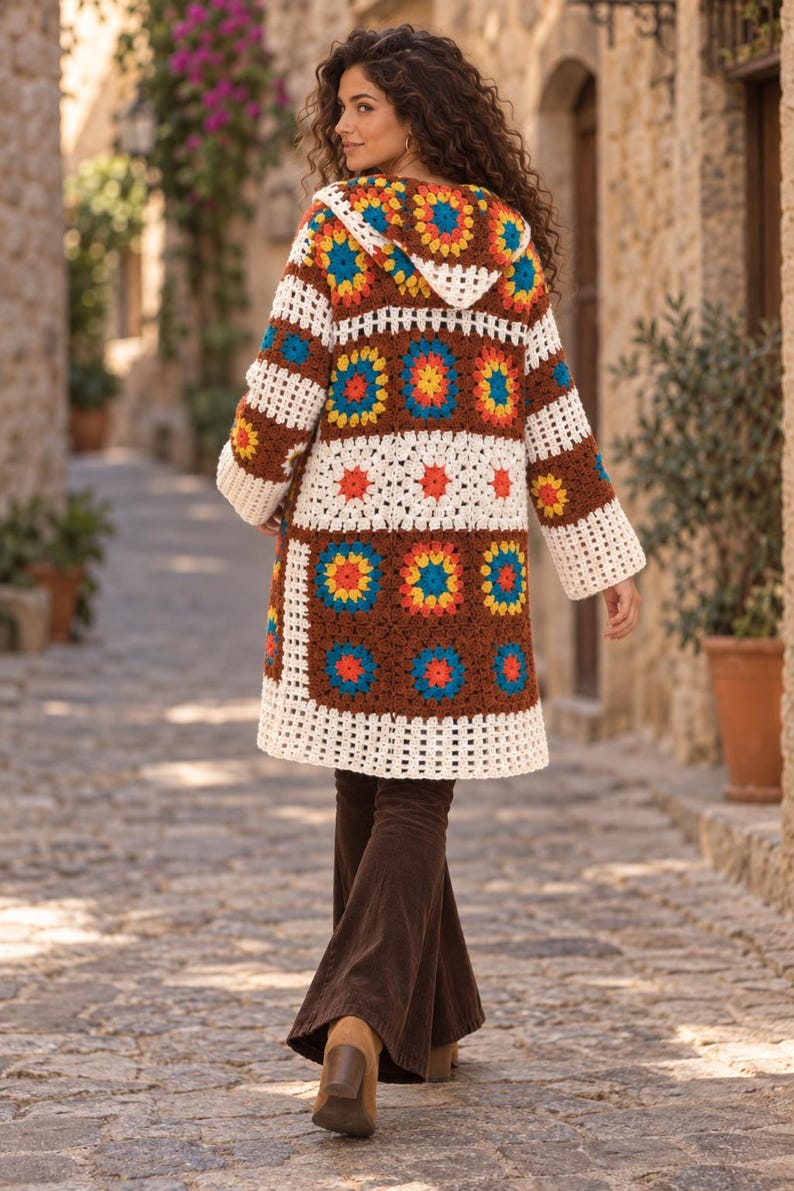 Crochet Clothing Handmade Knitwear Boho Cardigan for Women Plus size coat warm open front bohemian sweater jacket Sister gift image 6