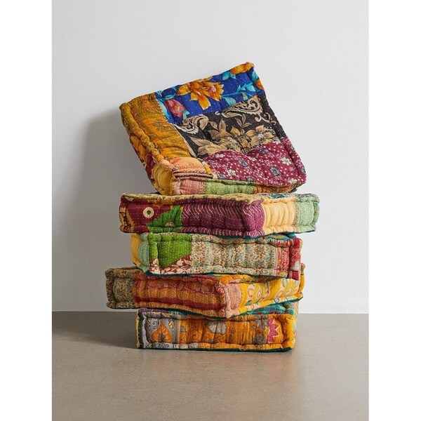 Handmade Kantha Floor Pillow Bohemian Patchwork Kantha Throw Pillow Indian Vintage Pillow Covers Lumbar Cover Kantha Quilt Cushion covers