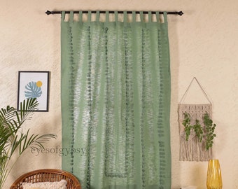 Sage Green Fringed Curtains Boho Semi Sheer Curtains Kitchen Curtains linen textured drapes Handmade Custom Sizes Curtain Single Panel Only