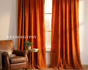 Extra Long Velvet Curtain, Rust Semi-blackout Drape, Minimalist Luxury, Single Panel