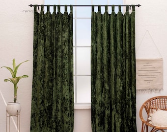 Olive Green Velvet Curtain Custom Window Curtain Panels Blackout Curtains Dining Room Curtains Boho Living Bed room Curtains Extra Long