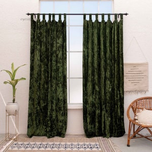 Olive Green Velvet Curtain Custom Window Curtain Panels Blackout Curtains Dining Room Curtains Boho Living Bed room Curtains Extra Long