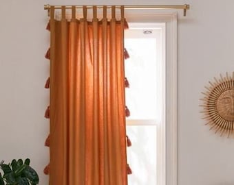 Honey Handmade Tassels One Panel Curtain Terracotta Fringes Curtain Window Curtain Boho Curtain Bohemian Window Curtain Bedroom Door Curtain