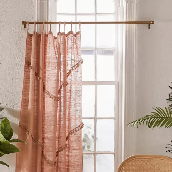 Rose poussiéreuse Glands faits à la main Un panneau Rideau Franges Rideau Rideau de porte Boho Rideaux Rideau de fenêtre Rideau Boho Rideau de chambre à coucher