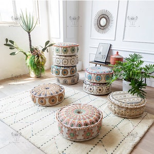 Ottoman pouf Indian Embroidery Handmade pouf Footstool  Christmas Gift Floor-pouf storage stool Decorative Ottoman Floor pouf- COVER ONLY