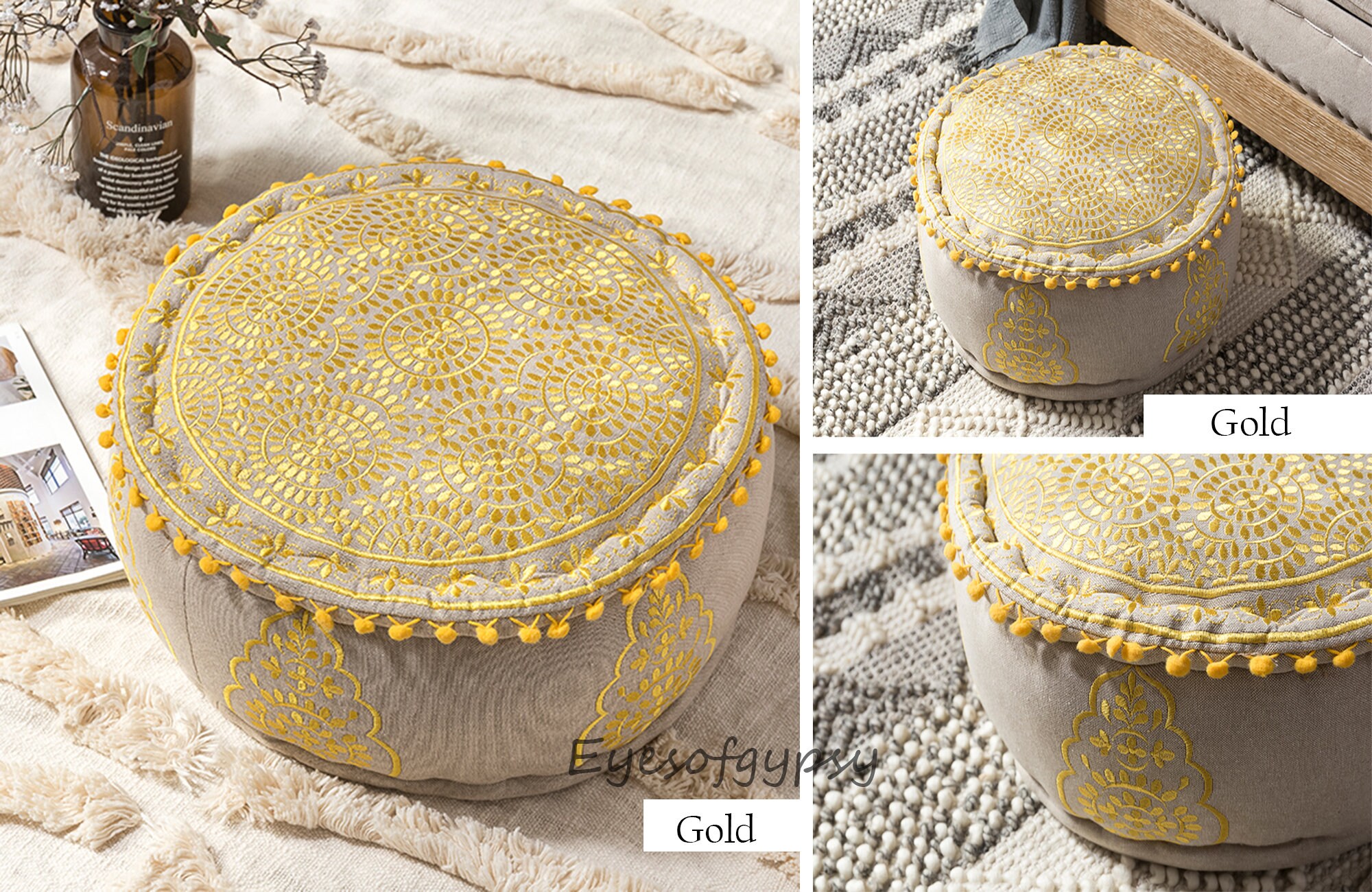 Bohemian Pouf Ottoman Cover Luxury Artisan Room Décor Pouffe Etsy