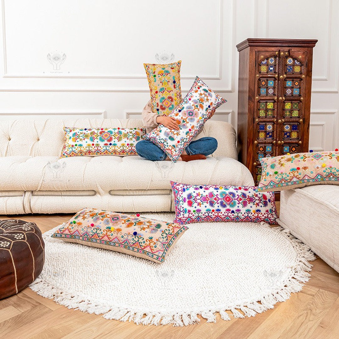 Handmade Long Pillow Covers Decorative Throw Pillow Cases Embroidered
