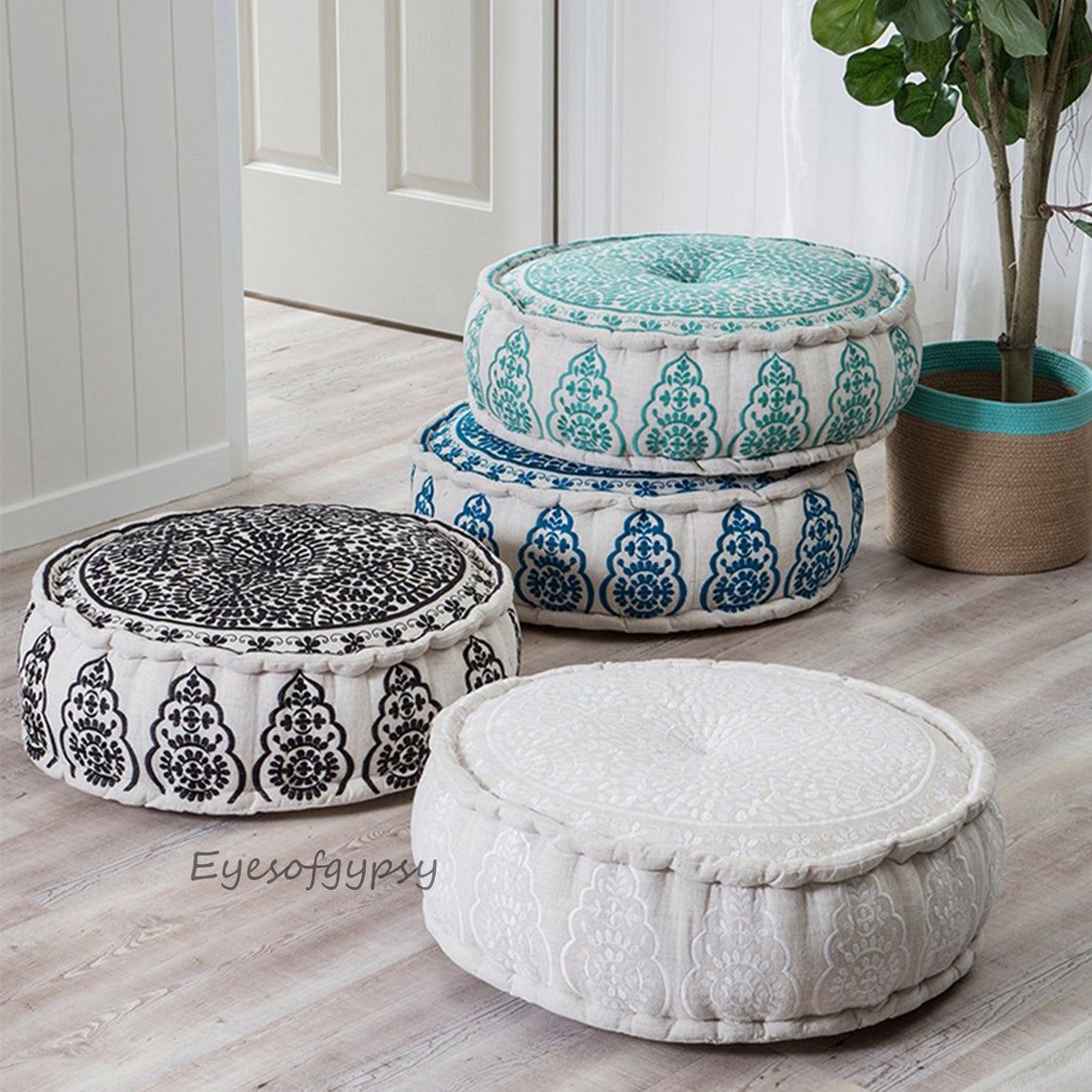 Bohemian Pouf Ottoman Cover Luxury Artisan Room Décor Pouffe Etsy