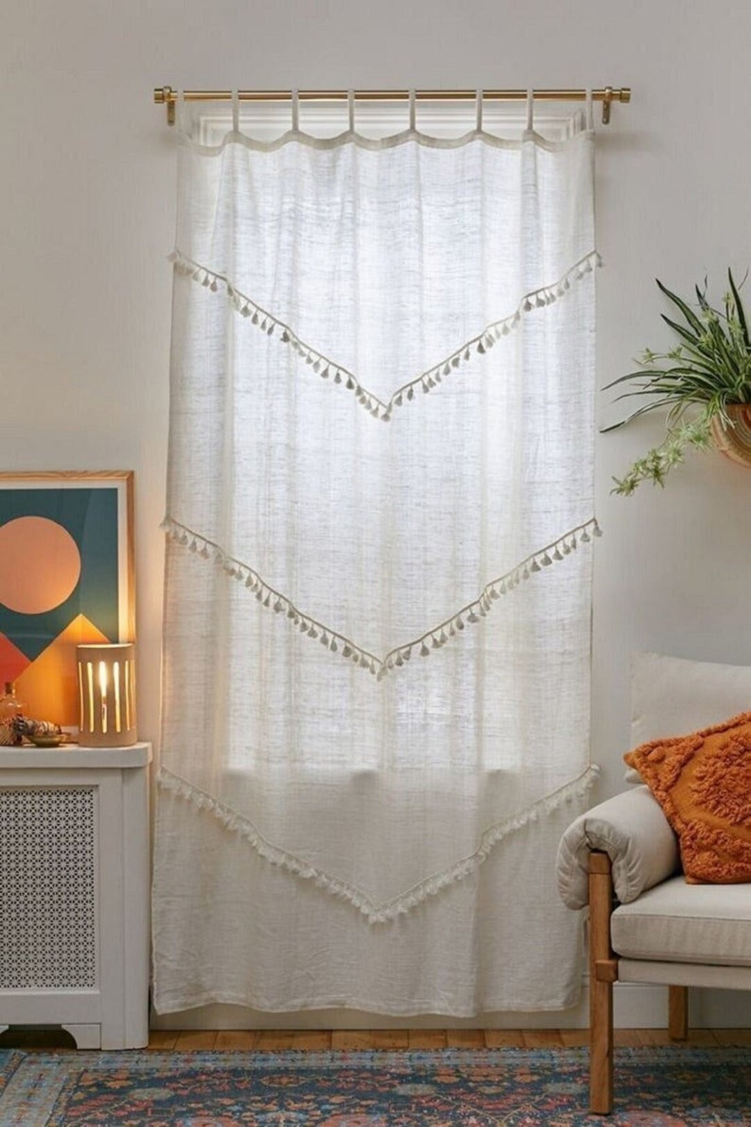 White Boho Curtain Bedroom Curtain Tassels One Panel Curtain Curtain ...