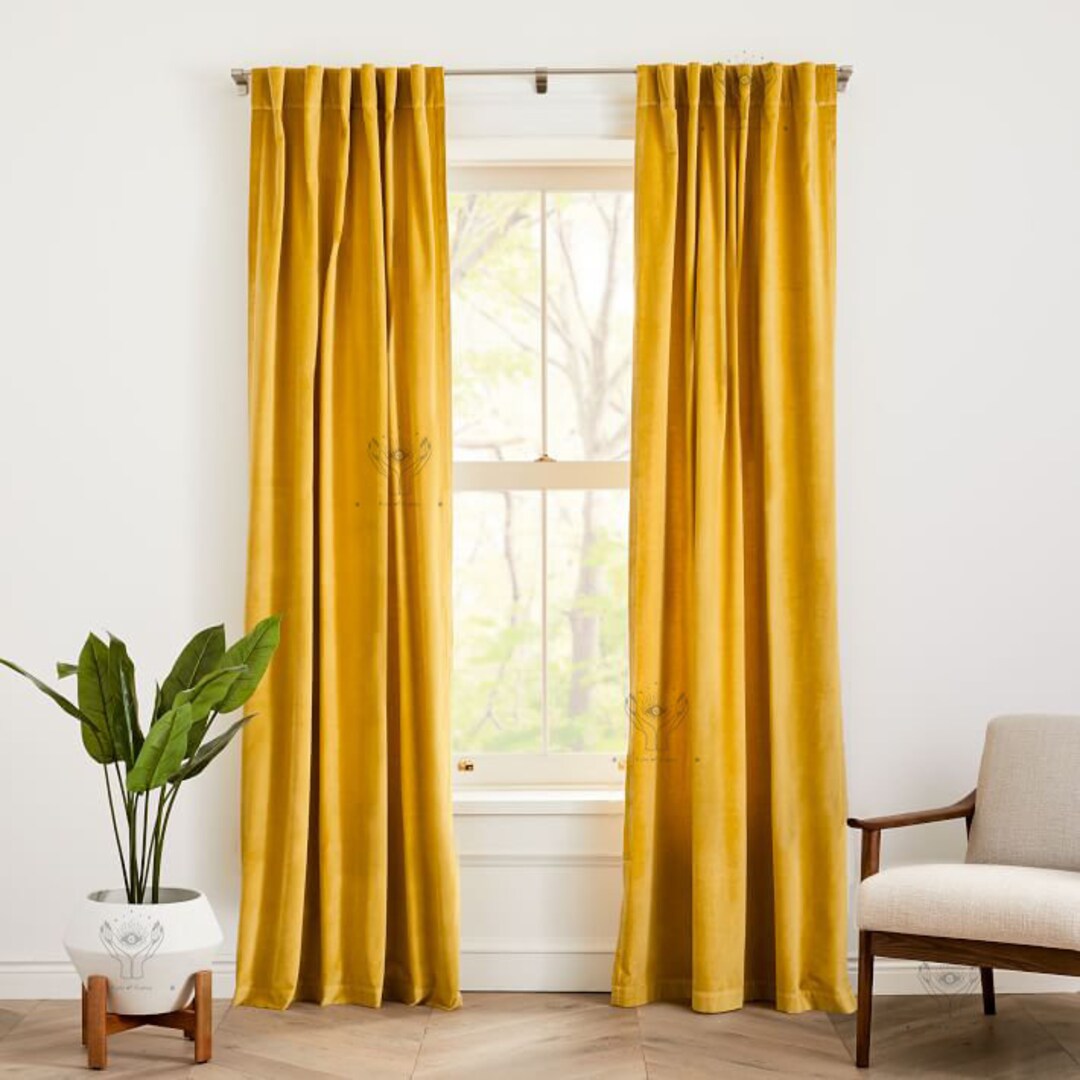 Mustard Yellow Velvet Cotton Curtain Solid Window Curtains Living Room Curtains 100 Cotton