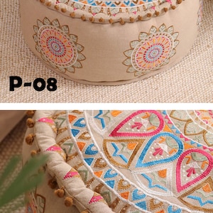 STUFFED Ottoman pouf Indian Embroidery Handmade pouf Footstool Christmas Gift Floor-pouf storage stool Decorative Ottoman Floor pouf P-08