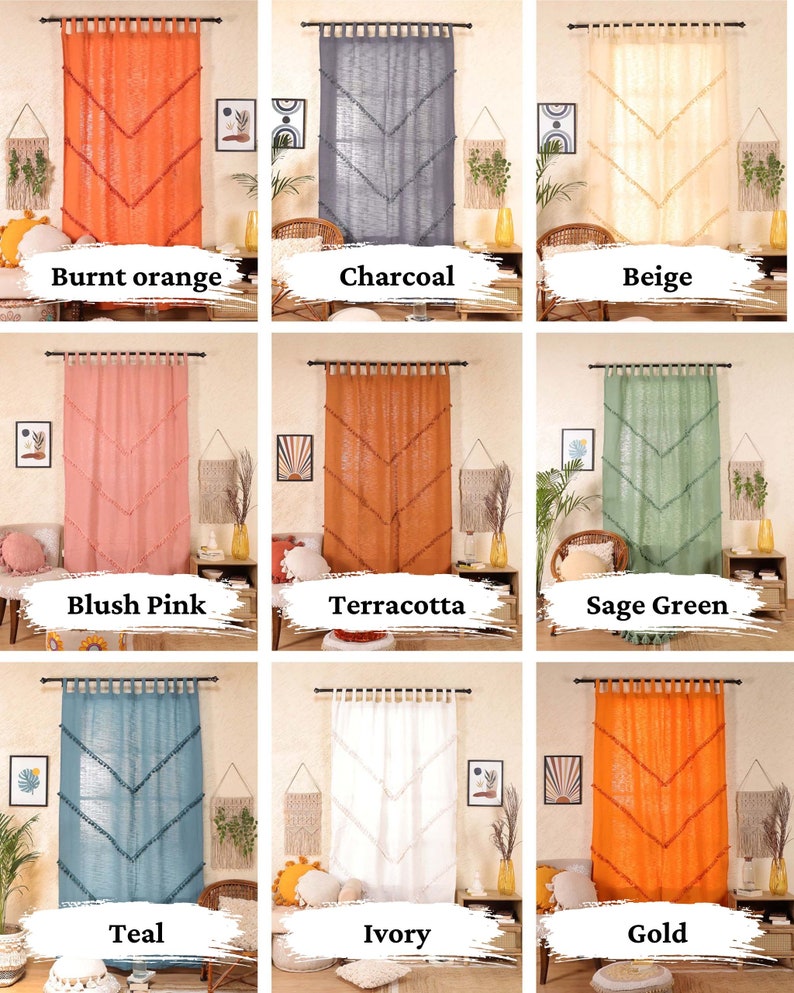 Naturliga handgjorda tofsar En panel gardin Fransar gardin dörrgardin boho gardiner fönstergardin boho gardin sovrumsgardin bild 10