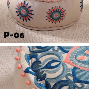 STUFFED Ottoman pouf Indian Embroidery Handmade pouf Footstool Christmas Gift Floor-pouf storage stool Decorative Ottoman Floor pouf P-06