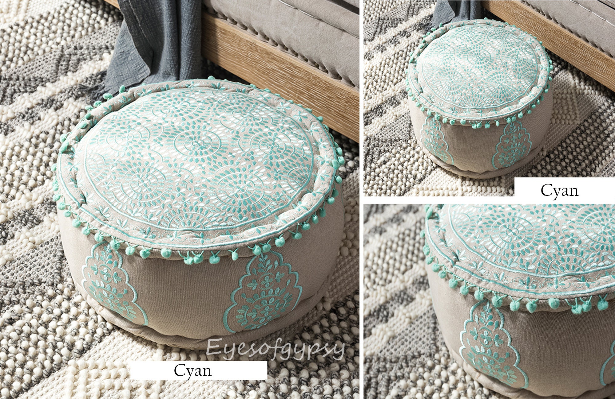 Bohemian Pouf Ottoman Cover Luxury Artisan Room Décor Pouffe Etsy