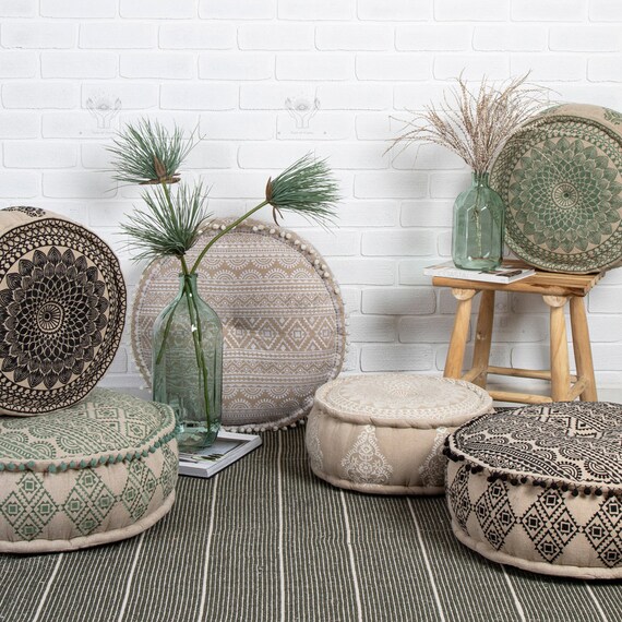 Handmade Floor Pouf Ottoman Floor Pillow Cover Boho Bean Bag Etsy