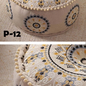 STUFFED Ottoman pouf Indian Embroidery Handmade pouf Footstool Christmas Gift Floor-pouf storage stool Decorative Ottoman Floor pouf P-12