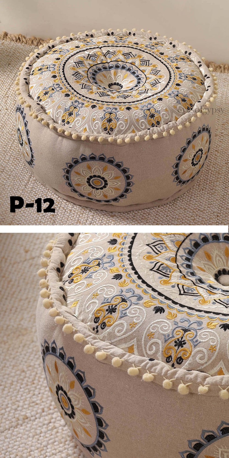 STUFFED Ottoman pouf Indian Embroidery Handmade pouf Footstool Christmas Gift Floor-pouf storage stool Decorative Ottoman Floor pouf P-12