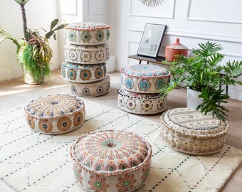 STUFFED Ottoman Pouf Indian Embroidery Handmade Pouf Footstool Christmas Gift Floor pouf Storage Stool Decorative Ottoman Floor Pouf Etsy
