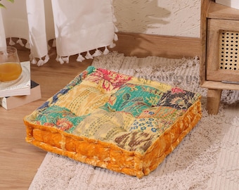 Velvet Floor Cushion Vintage Patchwork Kantha Window seat cushion chair cushion floor pillow sofa Cushion home decor Gifts french cushion