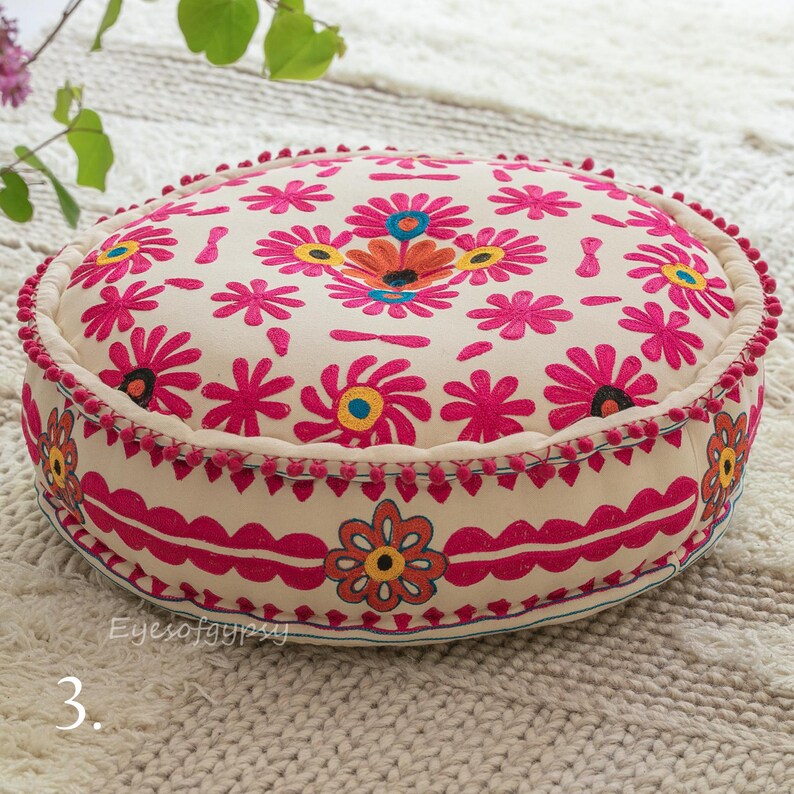 Bohemian Ottoman Floor Pillow Cover Embroidered Floor Pouf Etsy