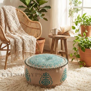 Puf otomano redondo bordado, relleno o con funda, 22 x 22 y 16 x 16, estilo bohemio.