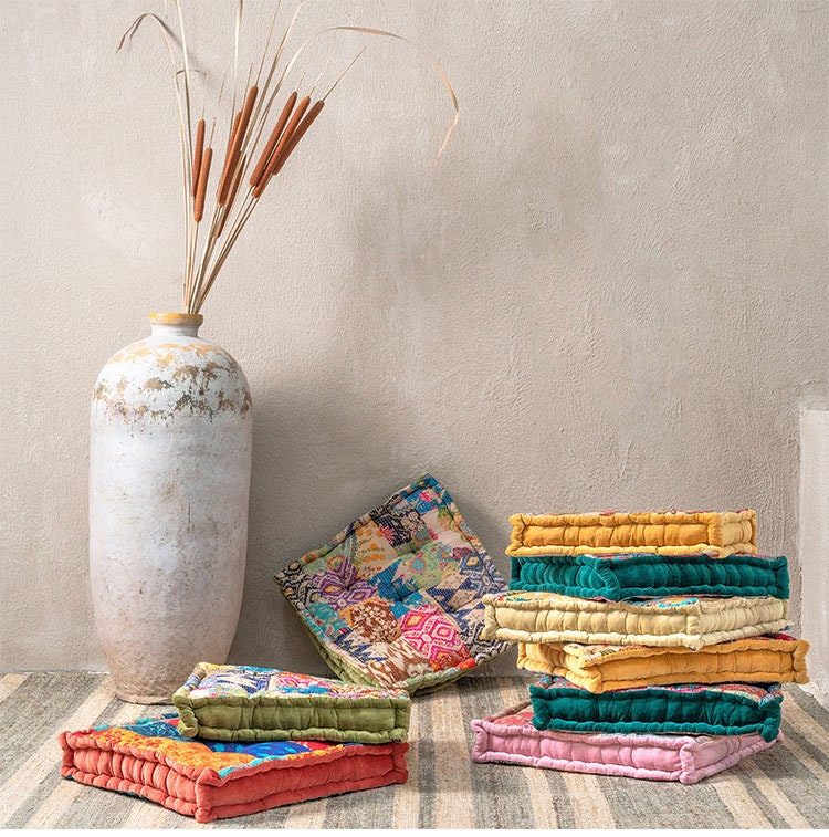 Velvet Floor Cushion Vintage Patchwork Kantha Window Seat - Etsy