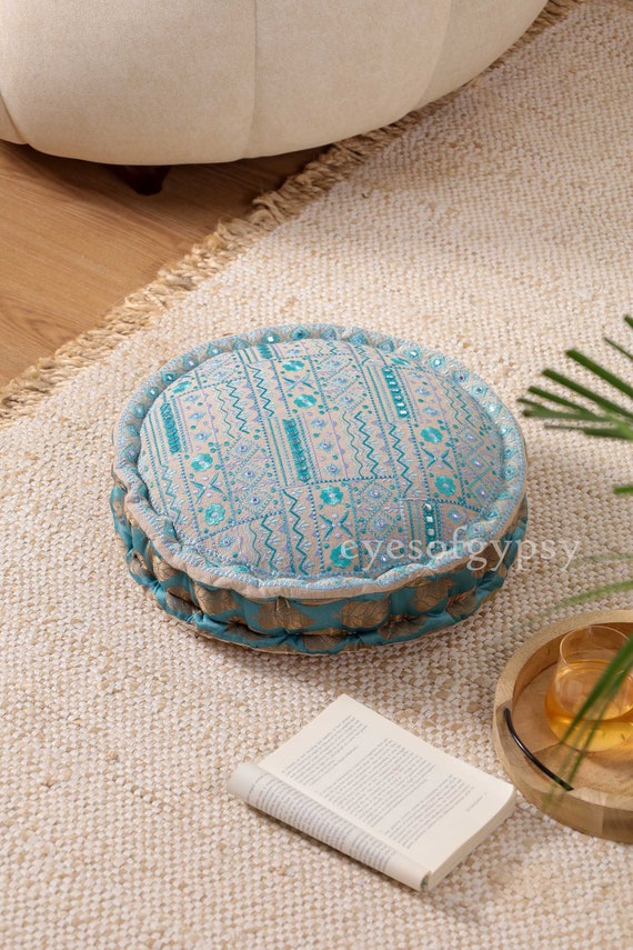 Blue Handmade Yoga Floor Cushions Floor Pillow Round Boho Window