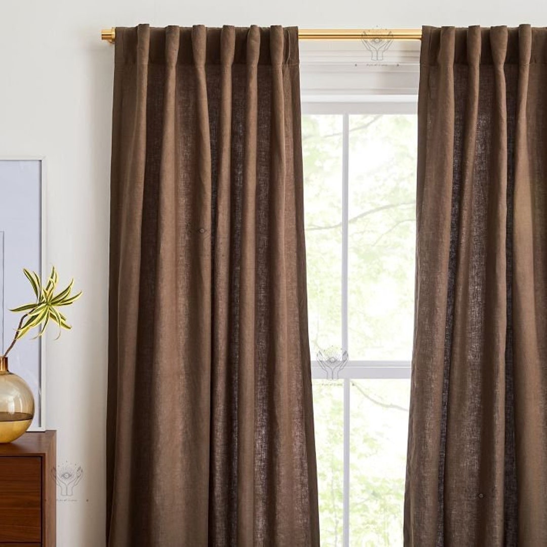 Coffee Linen Curtain Boho Curtain Bedroom Curtain Brown Cotton Curtain Two Panel Curtain