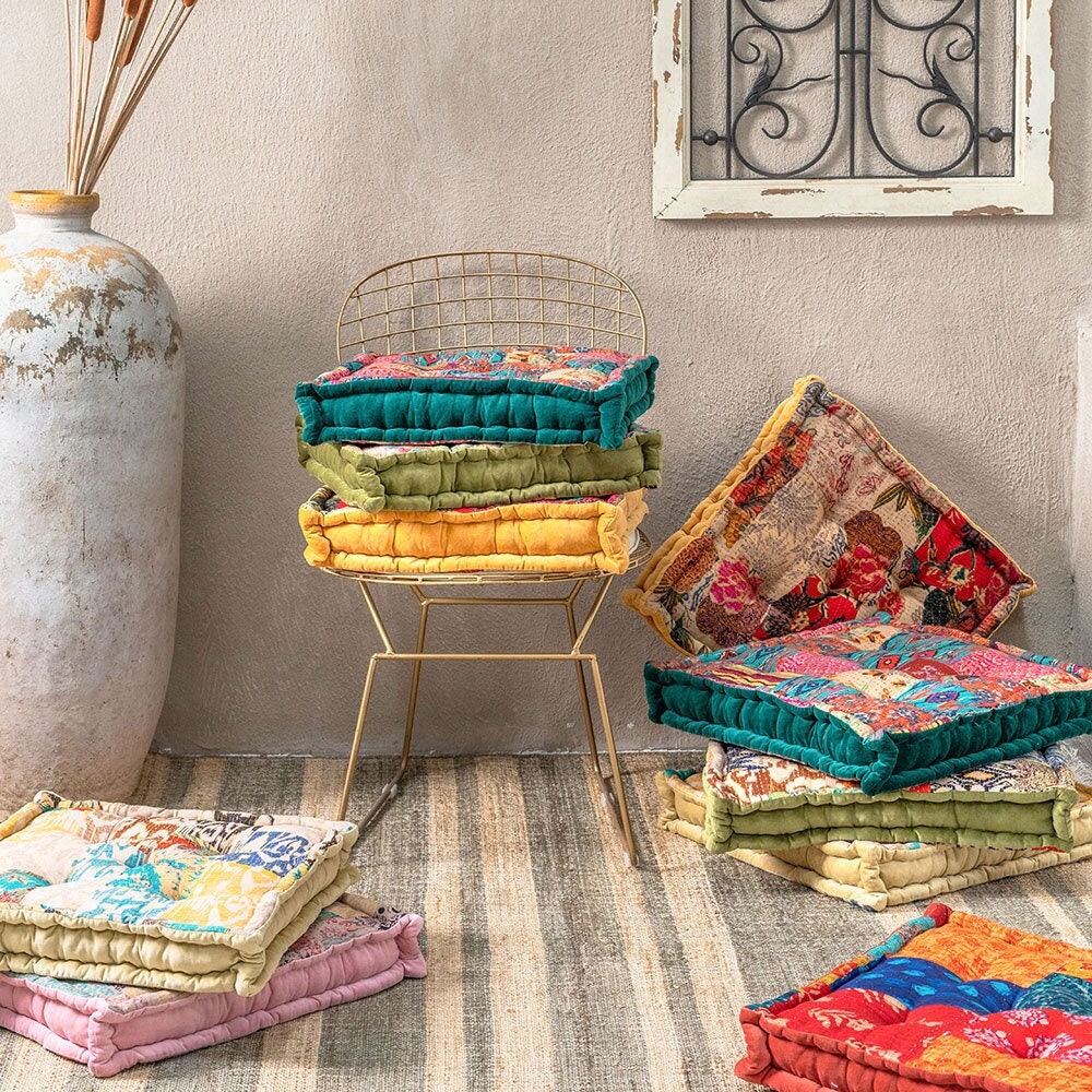 Velvet Floor Cushion Vintage Patchwork Kantha Window Seat - Etsy