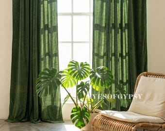 Luxury Olive Green Velvet Curtains, Elegant Bedroom Drapes, Victorian Style Darkening Window Panels - Single Panel