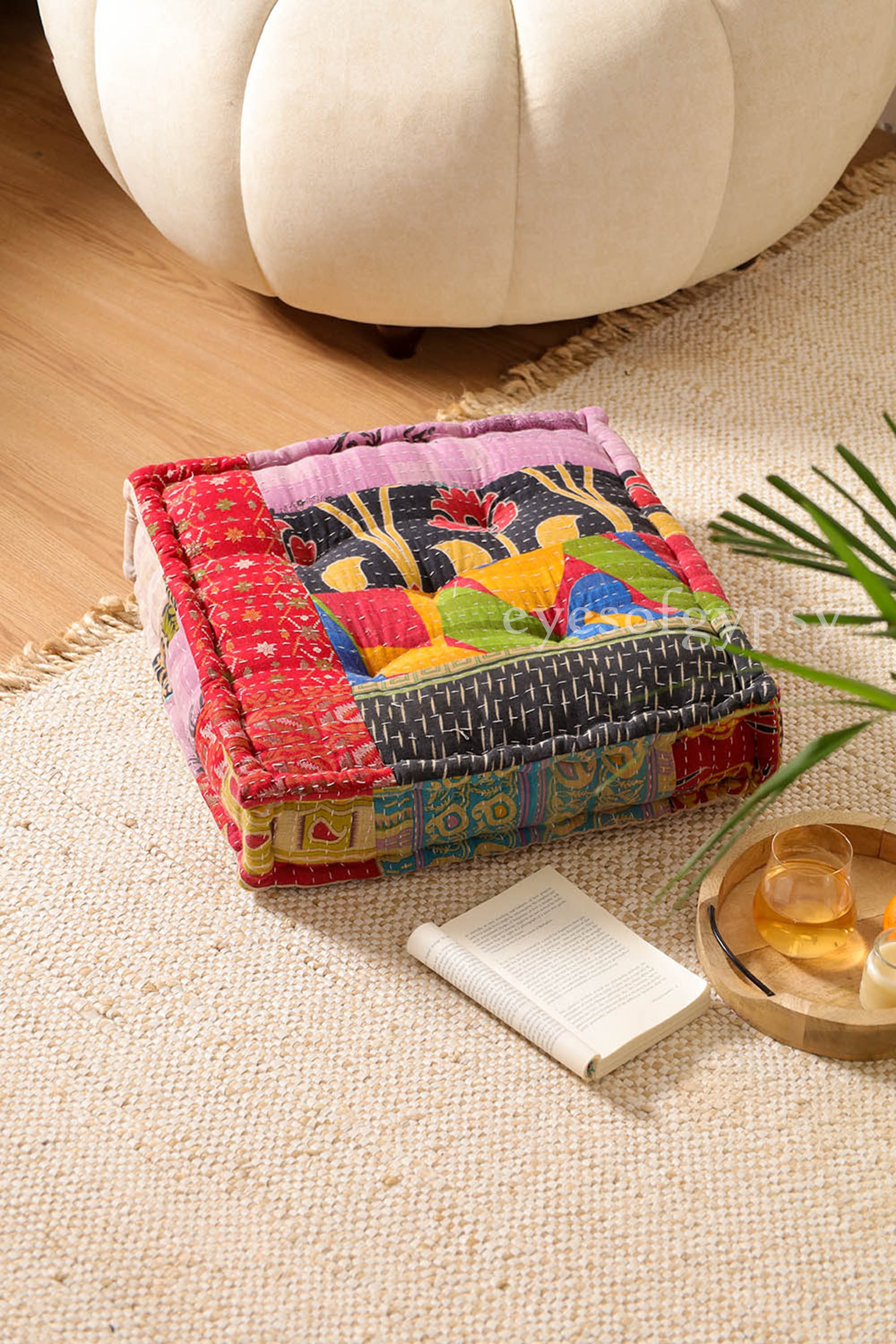 Vintage Patchwork Kantha Floor Pillow One of a Kind Kantha Floor Cushion Window seat cushion sofa Cushion home decor Gifts french cushion