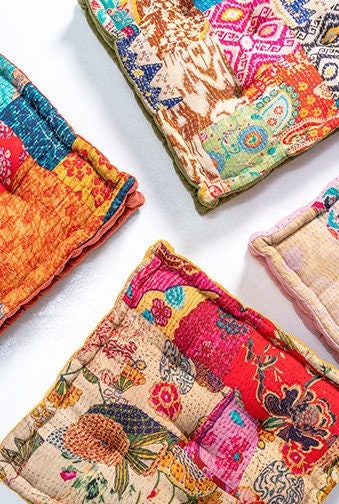 Velvet Floor Cushion Vintage Patchwork Kantha Window Seat - Etsy