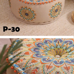 STUFFED Ottoman pouf Indian Embroidery Handmade pouf Footstool Christmas Gift Floor-pouf storage stool Decorative Ottoman Floor pouf P-30