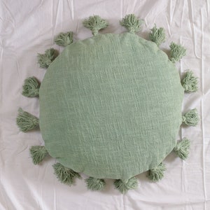 Sage Green Round Chair Cushion With Tassel Bohemian Style Throw Pillow ...