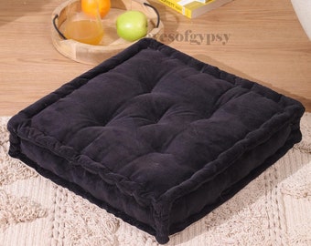 Black Soft Corduroy Floor Cushion Velvet Floor Pillow Window Seat Cushion handmade boho ottoman pouf Personalized Gift