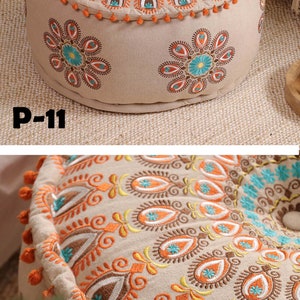 STUFFED Ottoman pouf Indian Embroidery Handmade pouf Footstool Christmas Gift Floor-pouf storage stool Decorative Ottoman Floor pouf P-11