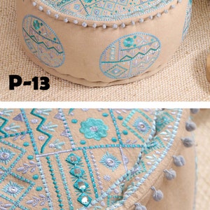 STUFFED Ottoman pouf Indian Embroidery Handmade pouf Footstool Christmas Gift Floor-pouf storage stool Decorative Ottoman Floor pouf P-13