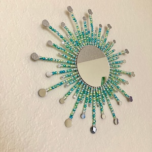 15” Ombré Pearl Sunburst Mirror/Peacock Wall Decor/Boho Wall Decor/Decorative Round Mirror/Unique Wall Mirrors