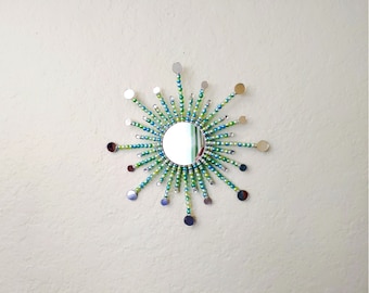 Handcrafted Pearl Sunburst Mirror: Boho Wall Decor (12 inch)