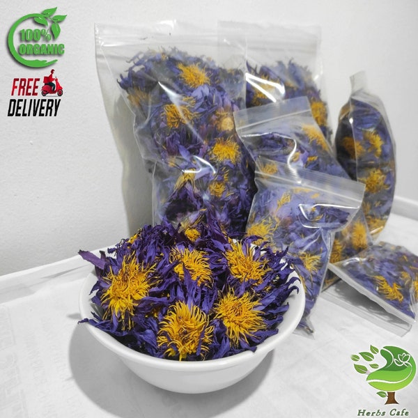 Dried Blue Lotus Flower | Hand Picked 100% Pure Organic | Ceylon Natura l Nymphaea Caerulea| Blue Water Lily Whole Flowers| Herbal Drink Tea