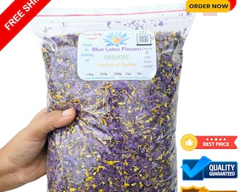 Flor de Lótus Azul | Flores de Lírio d'Água Orgânicas Pré-moídas | Nymphaea caerulea do Ceilão de Qualidade Premium, Lótus 100% Puro, Colhido à Mão e Triturado