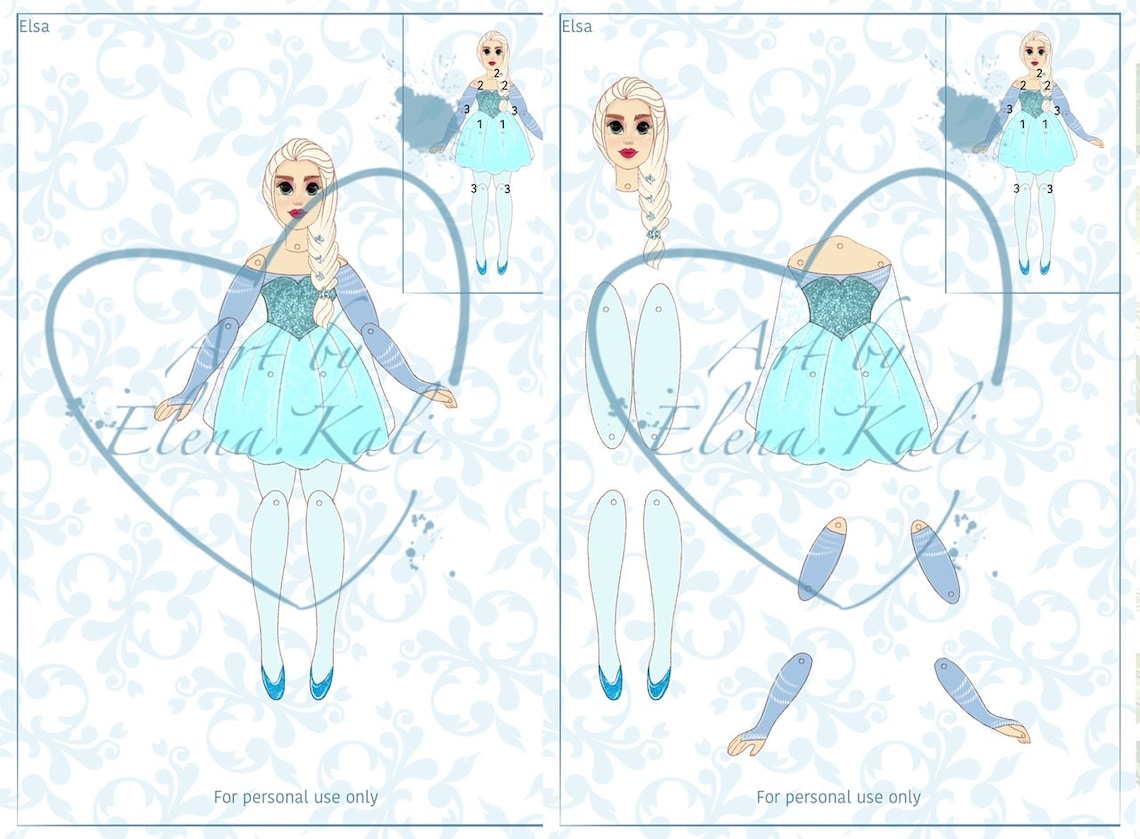 Elsa Frozen Paper Doll Articulated Paper Puppet DIY Printable Etsy