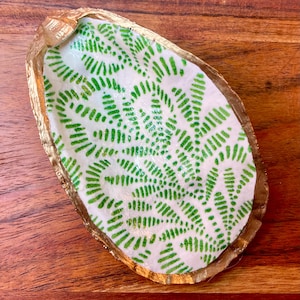 Maine Made Beautiful Greenery pattern on Maine Oyster Shell Jewelry Dish