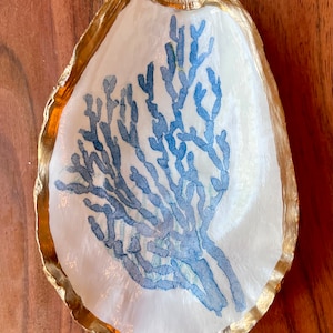 Maine Made Large Blue Coral Oyster Shell Jewelry Dish