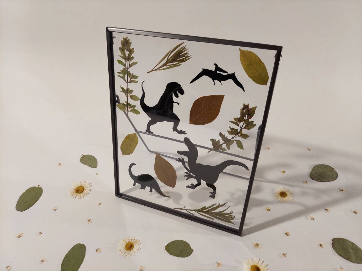 Herbier Dinosaures/Décoration Murale Fait Main Créatrice Bretonne Fabriqué en France Fleurs Pressés
