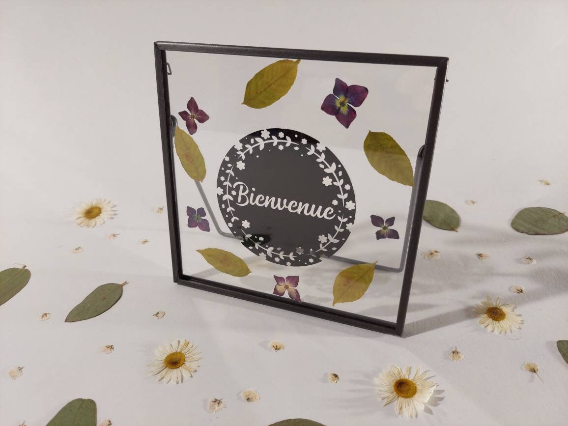 Herbier Bienvenue/Décoration Murale Fait Main Créatrice Bretonne Fabriqué en France Fleurs Pressés