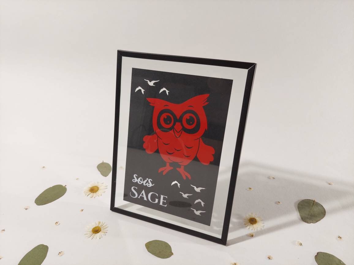 Cadre Enfant Hibou/Décoration Fait Main Créatrice Bretonne Fabriqué en France