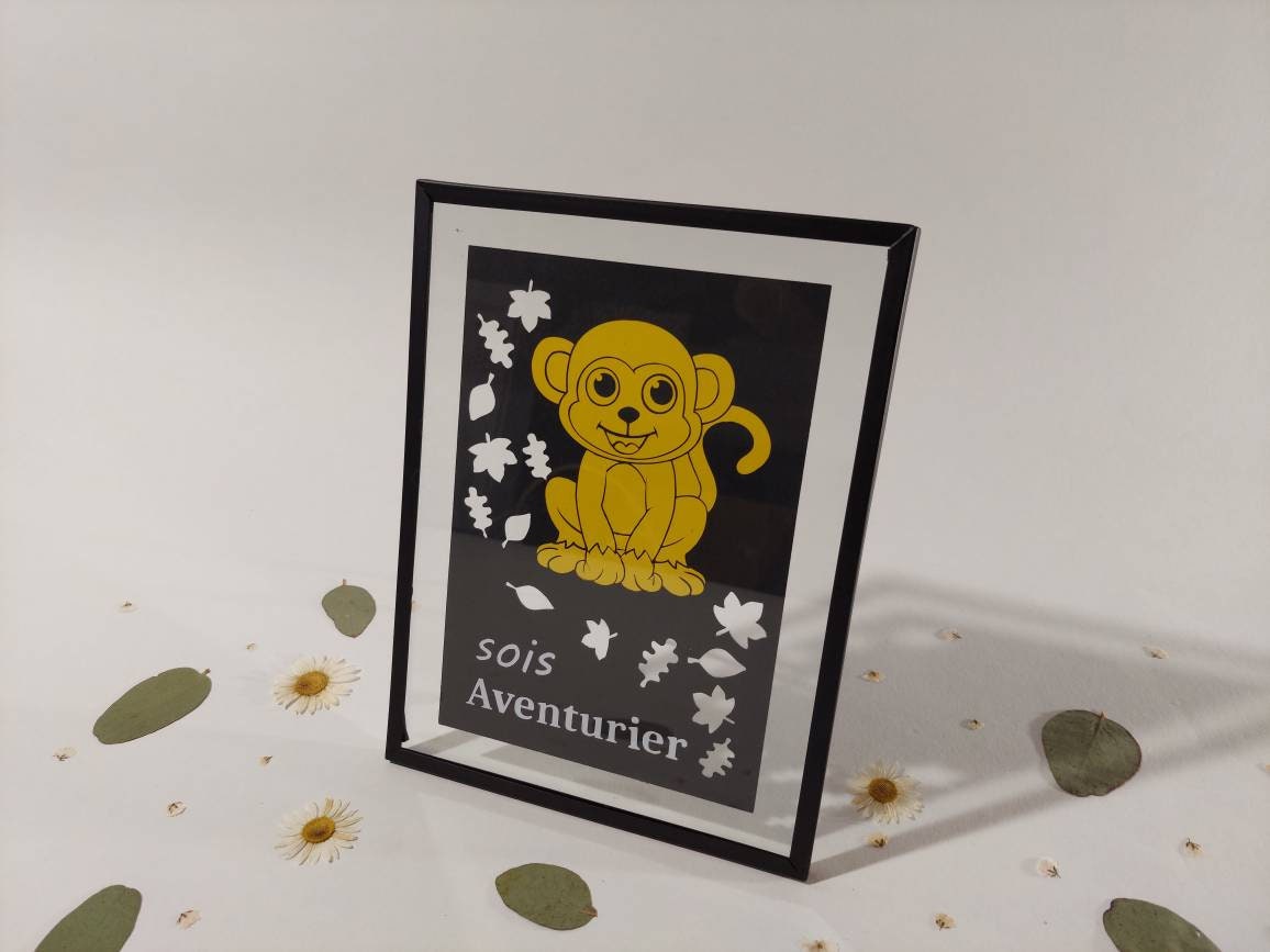 Cadre Enfant Singe/Décoration Fait Main Créatrice Bretonne Fabriqué en France