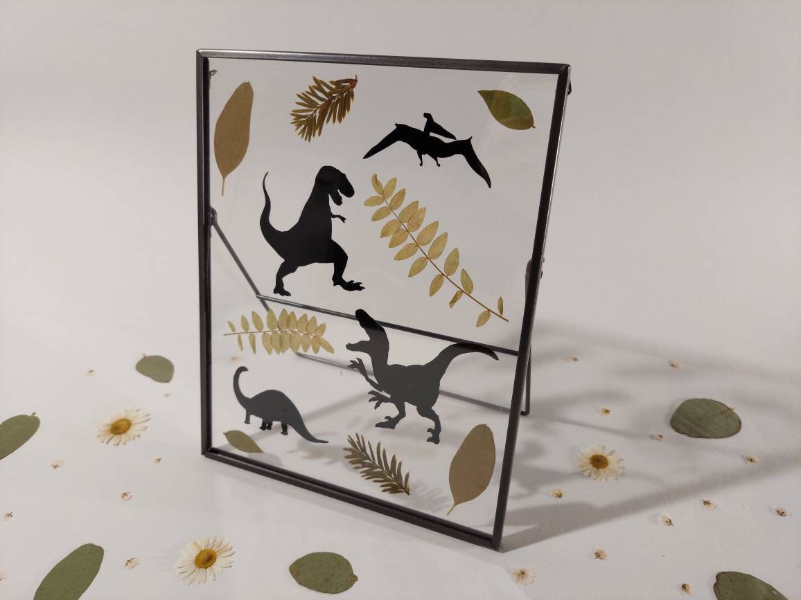 Herbier Dinosaures/Décoration Murale Fait Main Créatrice Bretonne Fabriqué en France Fleurs Pressés