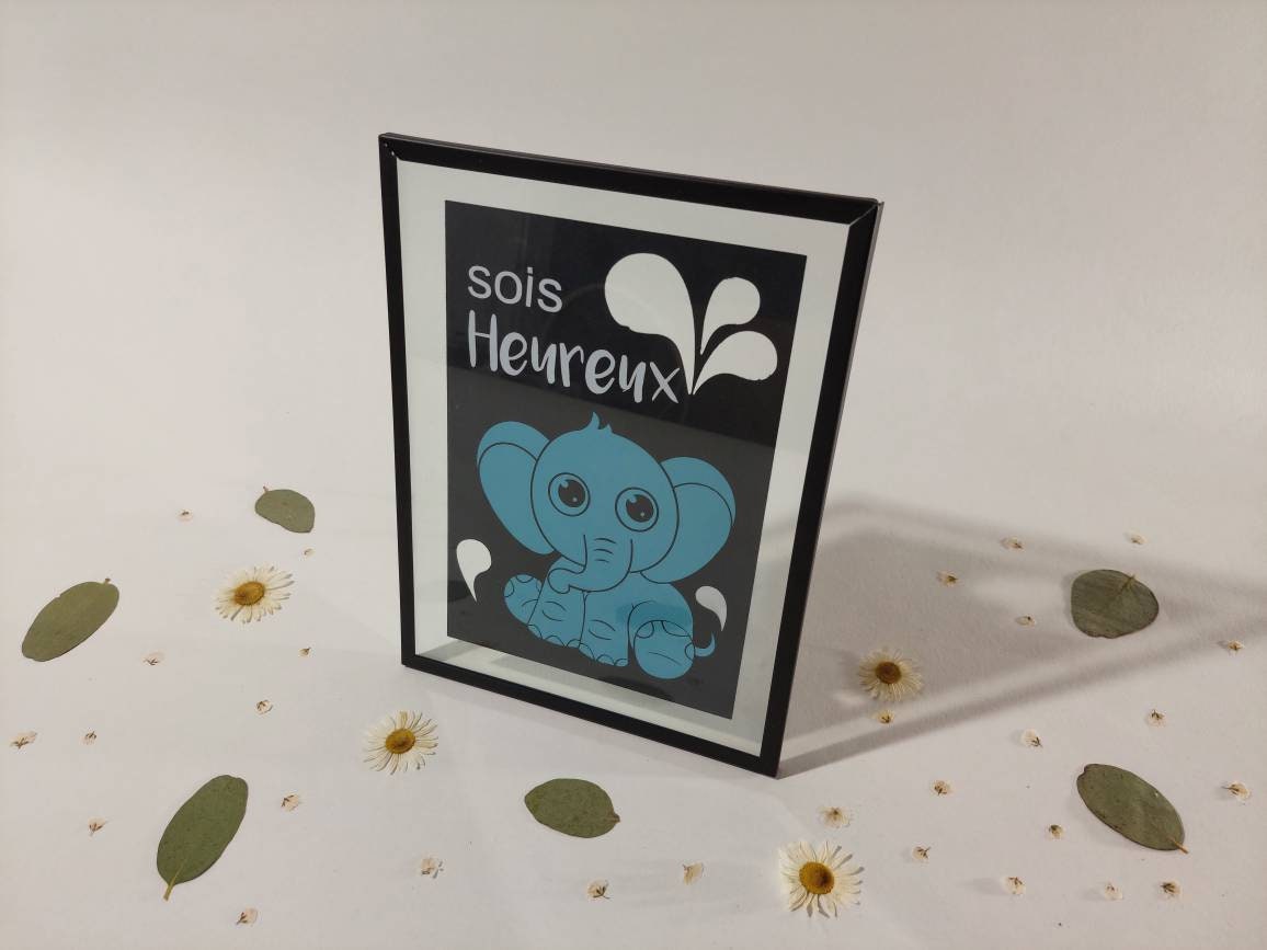 Cadre Enfant Éléphant/Décoration Fait Main Créatrice Bretonne Fabriqué en France